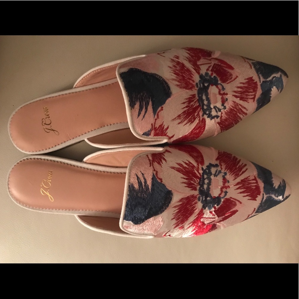J. Crew Women's Floral Mules - Red and Blue